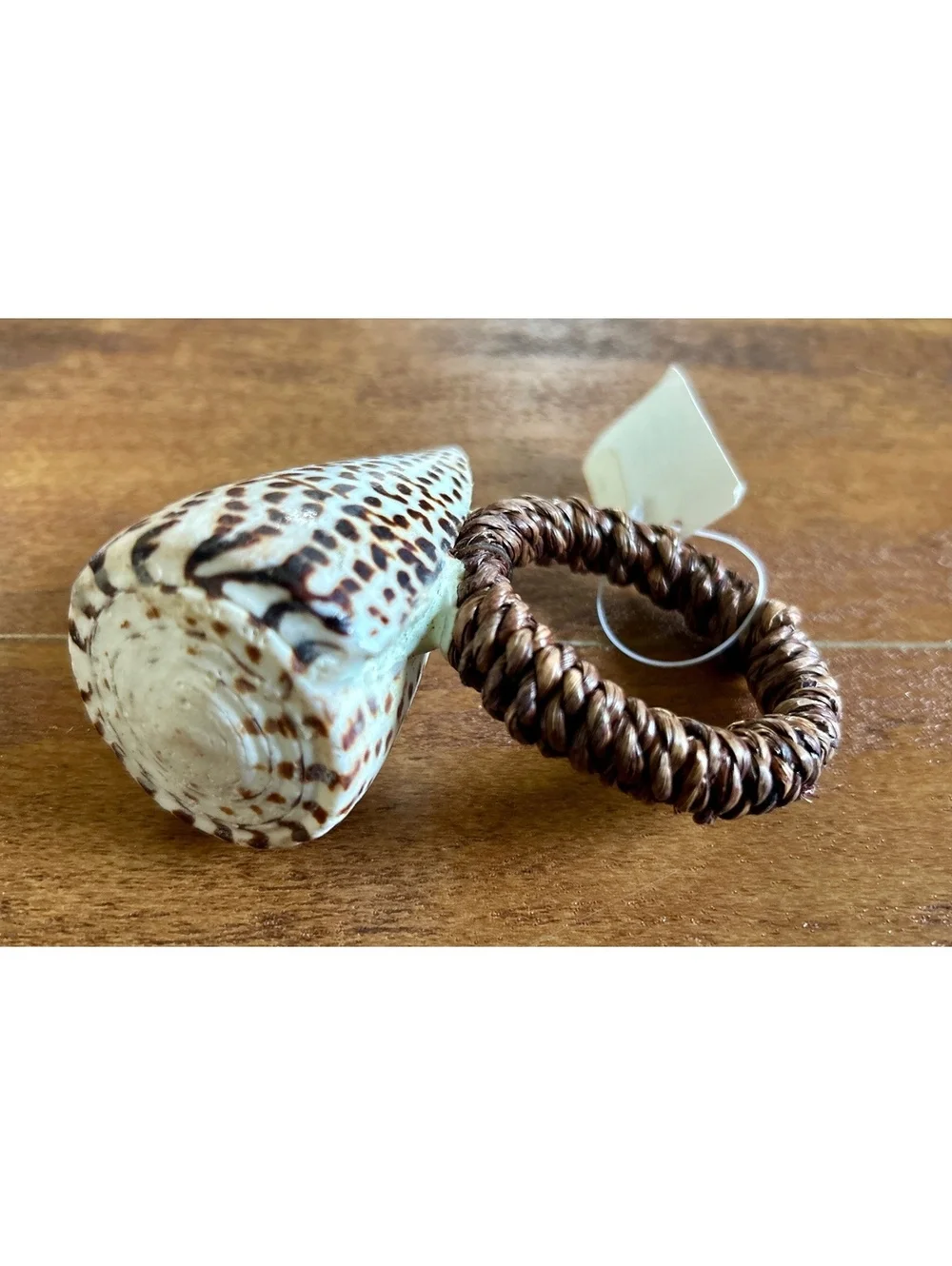 Natural Shell Napkin Rings Set of 8 with Brown Woven Rings